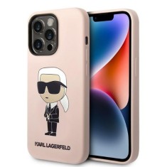 Husa Karl Lagerfeld iPhone 14 Pro Max Silicone MagSafe, Ikonik, roz, KLHMP14XSNIKBCP foto