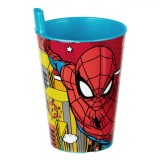 Pahar Plastic Spiderman, Pai Incorporat, Capacitate 260ml, Multicolor, Oem