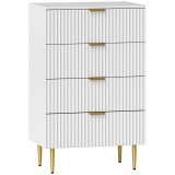 HOMCOM Comodă cu 4 Sertare din Lemn MDF, Comodă Modernă cu M&acirc;nere și Picioare Aurii, 60x40x96 cm, Alb | Aosom Romania