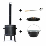 Soba Lemne Gatit Afara Otel Set + Ceaun + Polonic