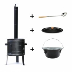 Soba Lemne Gatit Afara Otel Set + Ceaun + Polonic