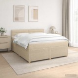 Cumpara ieftin Pat boxspring cu saltea cu benzi LED Crem 160 x 200 cm Tesatura
