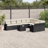 Cumpara ieftin Set canapele de grădină cu perne, 10 piese, negru, poliratan
