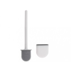 Perie pentru WC flexibila cu suport, Silicon, Alba, 35 X 8 cm