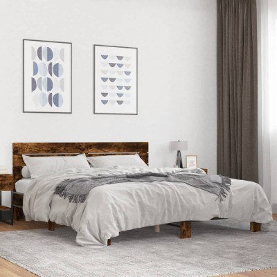 vidaXL Cadru de pat, stejar fumuriu 200x200 cm lemn prelucrat și metal 3280129 foto