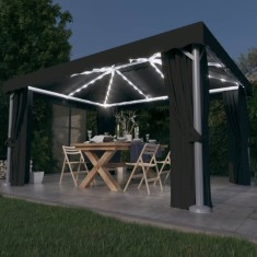 vidaXL Pavilion cu perdele &amp; șiruri lumini LED, antracit, 4x3 m 3070355