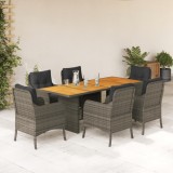 Cumpara ieftin Set mobilier de grădină cu perne, 7 piese, gri, poliratan