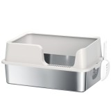 PawHut Litieră Inox cu Bord Detasabil, Antimiros, Pereti 13 cm, Pentru Pisici Mari, cu Lopatica