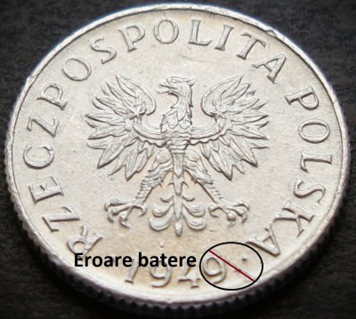 Moneda istorica 1 GROSZ - POLONIA, anul 1949 * cod 3607 = A.UNC + EROARE foto
