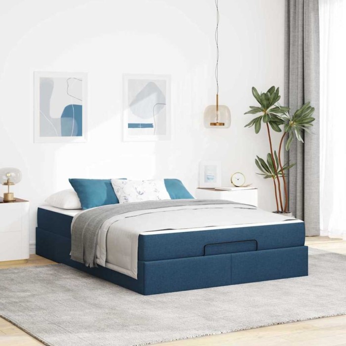 vidaXL Cadru de pat cu depozitare albastru 140 x 200 cm țesătură