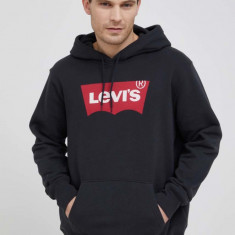 Levi's hanorac de bumbac bărbați, culoarea negru, cu glugă, cu imprimeu 38424.0001-Reds