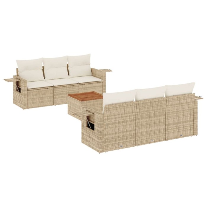 Set canapele de gradina, 7 piese, cu perne, bej, poliratan