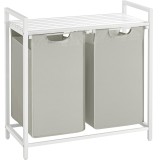 VASAGLE Cos de rufe, 2 compartimente, saci de rufe detasabili, raft, cadru metalic, 2x46L, 73x33x72 cm, alb Household NewTrend