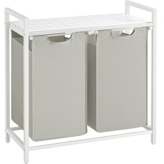 VASAGLE Cos de rufe, 2 compartimente, saci de rufe detasabili, raft, cadru metalic, 2x46L, 73x33x72 cm, alb Household NewTrend