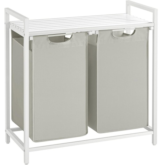 VASAGLE Cos de rufe, 2 compartimente, saci de rufe detasabili, raft, cadru metalic, 2x46L, 73x33x72 cm, alb Household NewTrend