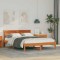 Cadru de Pat cu Capitonaj LED, Culoare Maro Ceară, 120 x 190cm, din Lemn Solid de Pin