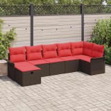 vidaXL Set de canapele pentru grădină cu pernă 7 pcs Maro Rattan poli 3360235