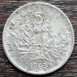 (A639) MONEDA DIN ARGINT FRANTA - 5 FRANCS 1963, SEMANATOAREA, Europa