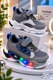 Adidasi cu lumini LED, Model Cyx, Baieti, piele ecologica, gri (Marime