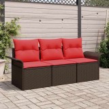 vidaXL Set de canapele pentru grădină cu pernă 3 pcs Maro Rattan poli 3353893