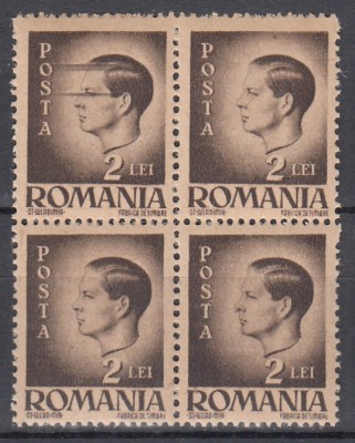ROMANIA 1945/1947 LP 188 REGELE MIHAI I EROARE DOUA LINII ORIZONTALE STANGA SUS BLOC DE 4 TIMBRE MNH foto