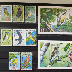 PC33 - GRENADA GRENADINES 1990 Fauna/ Pasari, serie + colita MNH, 8v + 2v