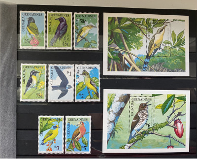 PC33 - GRENADA GRENADINES 1990 Fauna/ Pasari, serie + colita MNH, 8v + 2v foto