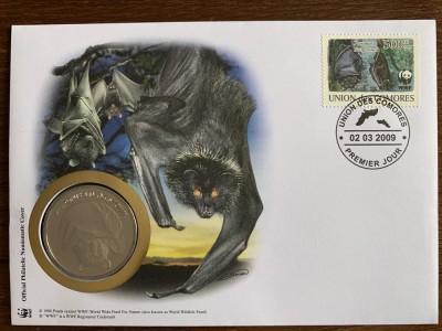 comore - lilieci - FDC cu medalie, fauna wwf foto