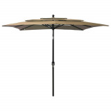 VidaXL Umbrelă de soare 3 niveluri, st&acirc;lp aluminiu, taupe, 2,5x2,5 m