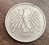 C50 - Moneda foarte veche - Germania - 5 marci - 1991 litera D