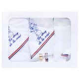 Trusou Botez 6 piese personalizat cu broderie - &quot;Cu drag de la Nasi&quot; - Ingeras - ALB - TRICOLOR - TB108