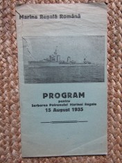 PROGRAM PENTRU SERBAREA PATRONULUI MARINEI REGALE 15 AUGUST 1935