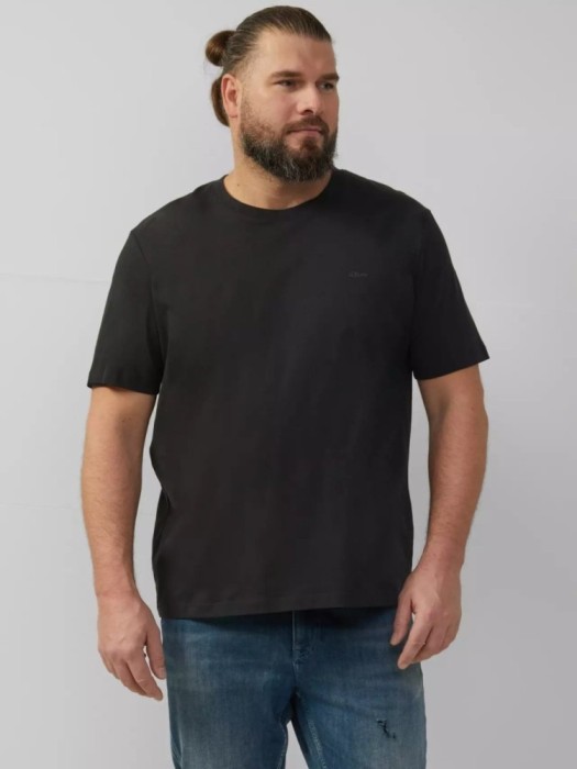 Tricou cu maneca scurta si decolteu la baza gatului, barbati big sizes, Negru, 2XL