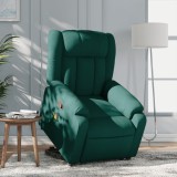 VidaXL Fotoliu rabatabil de masaj, cu ridicare, verde &icirc;nchis, textil