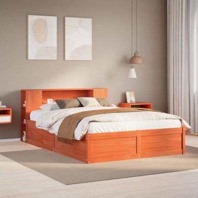 vidaXL Cadru pat fără saltea, maro ceruit, 135x190 cm, lemn masiv pin 3323427 foto