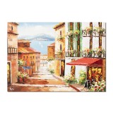 Tablou peisaj citadin mediteranean pictat manual, TIHNA, 70x50cm ulei pe panza, Magistral