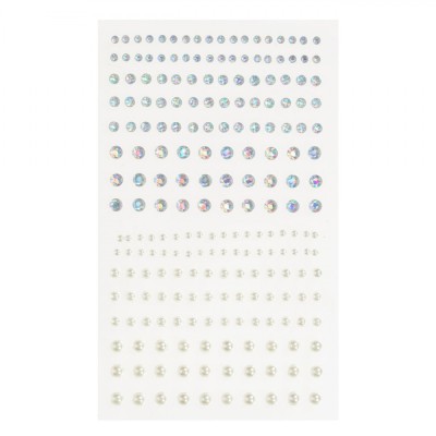 Autocolante Față, Strass Autocolant, Irizat și Perle Albe, Multicolor, 12+ Ani foto
