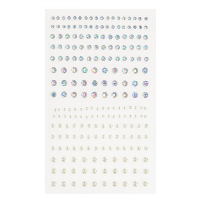 Autocolante Față, Strass Autocolant, Irizat și Perle Albe, Multicolor, 12+ Ani