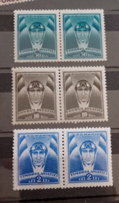 Romania 1932 timbrul aviației pereche pilot, cap de pilot 3v neștampilate foto