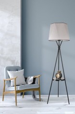 Lampadar Venedik sehpalı siyah lambader altıgen a&ccedil;ık hasır gri abajurlu Gri
