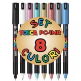 Marker UNI PC-1MR, varf fin metalic, 0. 7mm, set 8 culori metalizate Posca