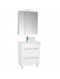 Set mobilier baie cu lavoar ceramic, GN0541, front MDF, 2 sertare, 60 cm, picioare cromate reglabile si dulap cu oglinda Celine, PAL, iluminare LED, a