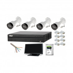 Kit profesional 4 camere supraveghere IP 2MP PoE Dahua + NVR 4 canale IP PoE Dahua + Cablu UTP + HDD 1TB + Monitor LED 18.5 inch foto