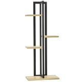 Outsunny Suport pentru Plante cu 4 Etaje din Lemn de Brad și Metal, 45x25x110 cm, Negru | Aosom Romania