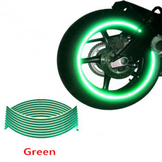 Set 16 ornamente reflectorizante pentru jante auto, moto, culoare verde