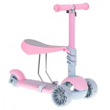 Tricicleta Trotineta Skateboard 3 in 1, Roti LED, Inaltime Ajustabila, Roz, Recomandat 3+ ani