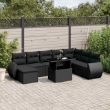 Cumpara ieftin Set mobilier de grădină cu perne, 9 piese, negru, poliratan
