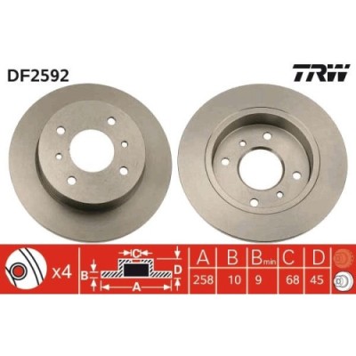 Set discuri frana spate TRW Nissan Almera II (N16) 2000- Bluebird (U13 U14) 09.1991-05.2002 Primera (P10) 06.1990-06.1996 Primera (P11) 1996-2002 Pri foto