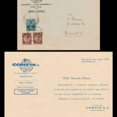 1934 Romania - Plic circulat cu antet COMFIN Bucuresti, corespondenta filatelica