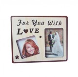 Cumpara ieftin Rama Foto Multipla 10x15 cm, 9x9 cm, Lemn, Sticla, Maro, Birou, 2 Imagini, For You With Love, 27x23 cm